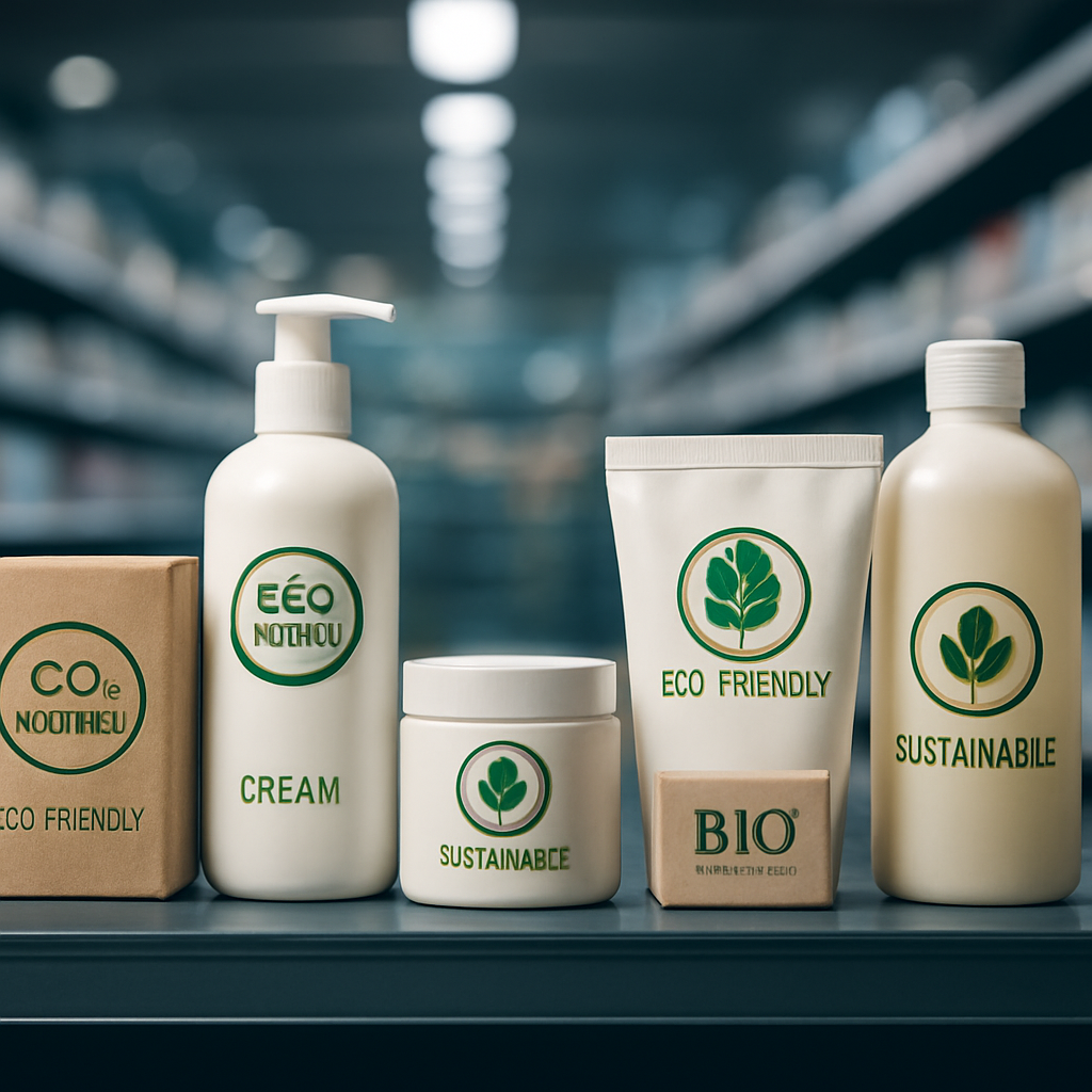 Produkte mit Greenwashing-Claims im Supermarktregal